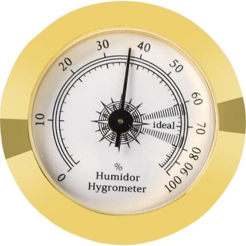 1pcs 50MM Mini Metal Hygrometer Measure Humidity Glass Face Gold Smoking Detector Pet Auto Car Cigar Case Humidor Guitar
