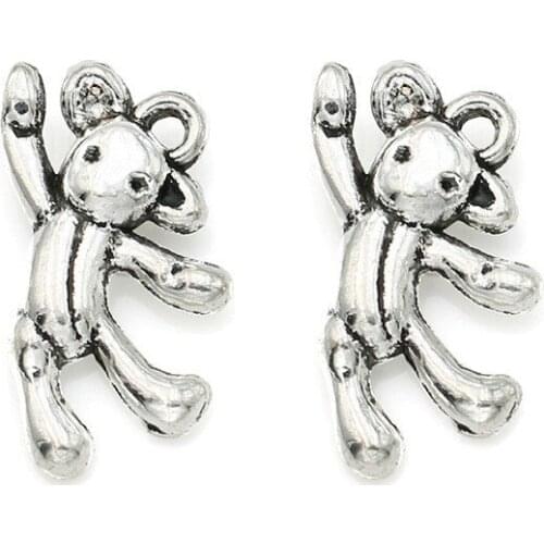 15pcs Antique Silver Plated Dancing Bear Charms Beads Pendants for Jewelry Making DIY Handmade 20x11mm