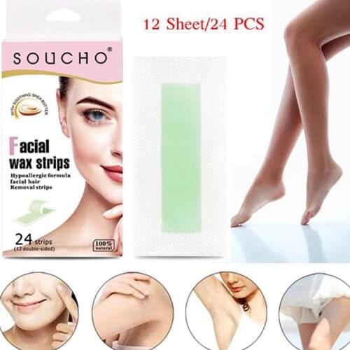 24pcs Non Woven Wax Strips Facial Depilatory New Hair Removal Wax Skin Care Body Epilation Leg eyebrows Strips Body Beauty Hot