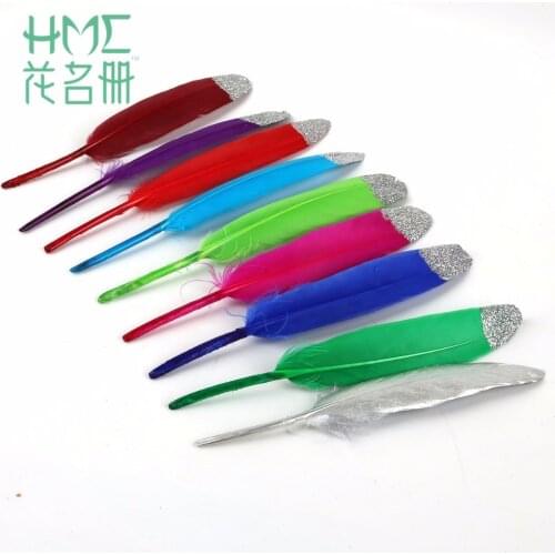 30pcs/Lot Colorful Dyed DIY Gold/Silver Color On Top Natural Goose Feathers DIY colorful feather Material Accessories