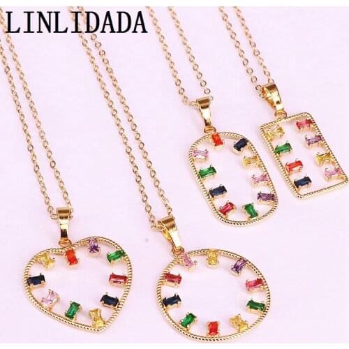 8Pcs Gold Filled Rainbow Colorful Cubic Zirconia Multi-style Pendants Fashion CZ Micro Pave Charm Necklaces