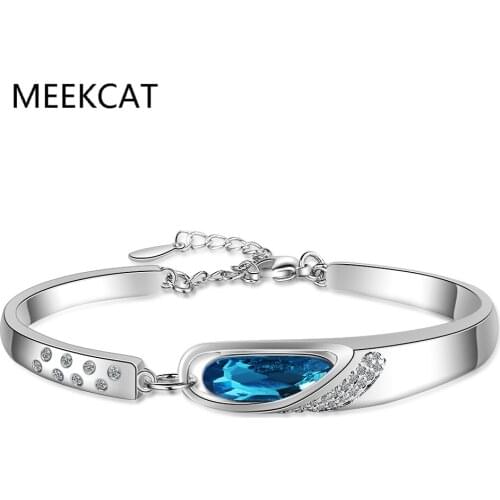 925 Sterling Silver New Woman Fine Jewelry High Quality Blue Crystal Zircon Retro Simple Hot Selling DIY Bracelet Pulseiras