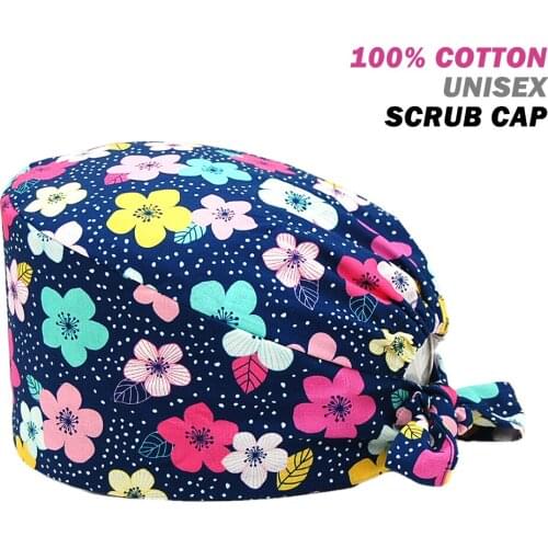 Anime Surgicals Caps 100% Cotton Cartoon Print Nursing Hat Beauty Salon Pet Shop Nurse Working Accessories Scrub Cap Wholesale
