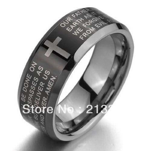 Free Shipping Buy Cheap Price Discount Sales USA HOT Selling 8MM Black Beveled Men&Womens Tungsten Prayer Rings Wedding Band