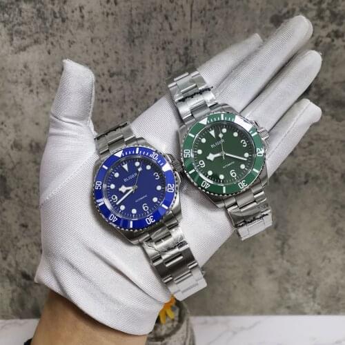 BLIGER Dress Blue/Green 24 Jewels NH35A 40mm Automatic Men Watch Brushed Oyster Band Sapphire Crystal Unidirectional Bezel