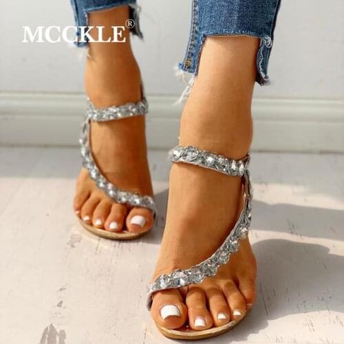 Women Summer Sandals Crystal Wedges Fashion Ladies Elastic Band Bohemian Shoes Rhinestones Low Heels Solid Casual Beach Shoes