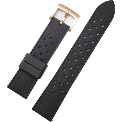 Cronos Tropical Rubber Strap 20mm Stainless Steel Tongue Buckle brushed Mechanical Watch Band