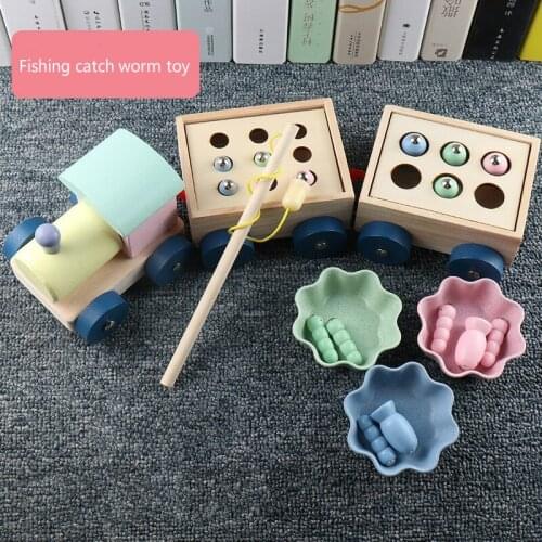 Kids Fishing Toys Catch Worm Game Magnetic Wooden Toys For Children 3D Puzzle Early Childhood Educational Toys Color Cognitive