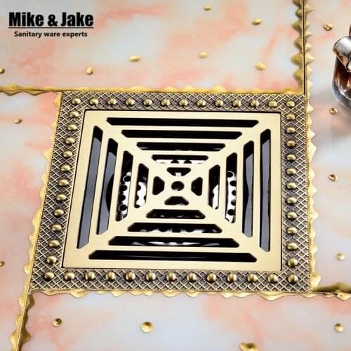 15cm*15cm Brass Deodorant bathroom Shower floor Drain Art Carved Cover Waste Drainer square bathroom floor shower room drains