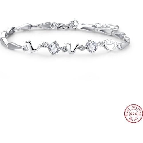 JQUEEN Womens Letter Round Diamond Zircon Wedding Silver Bracelets 925 Jewelry Paving Set CZ Zircon Crystal Jewelry