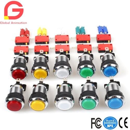 10 Pcs/lots Chrome Plating 30mm LED Illuminated Push Buttons With Micro Switch For Arcade Machine Games Mame Jamma Parts 5V