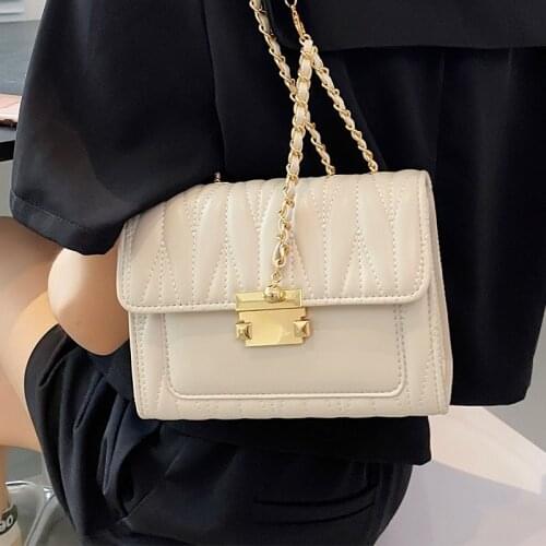 Small Square Pleated Shoulder Bags for Women 2021 Fashion Chain Messenger Bag Pure Color Ladie Crossbody Bags White Handbags Sac