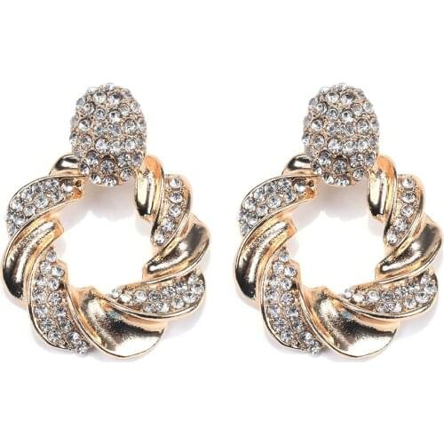 Fashion Simple Geometric Round Za Earring Jewelry Women Inlay Luxury Crystal Rhinestone Drop Earrings For Women Accessories