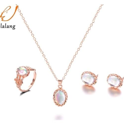 Fashion Set Colored Simple Ring Necklace Earrings For Women Jewelry Gifts