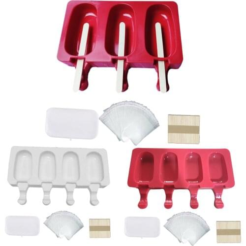 DIY Baking Ice Cream Silicone Popsicle Mold With Lid With 50 Wooden Sticks And 50 Popsicle Bags Kitchen Tools