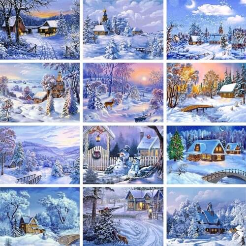 5D DIY Diamond Painting Winter House Scenery Rhinestone Picture Full Diamond Embroidery Kit Mosaic Mosaic Home Decoration Gifts