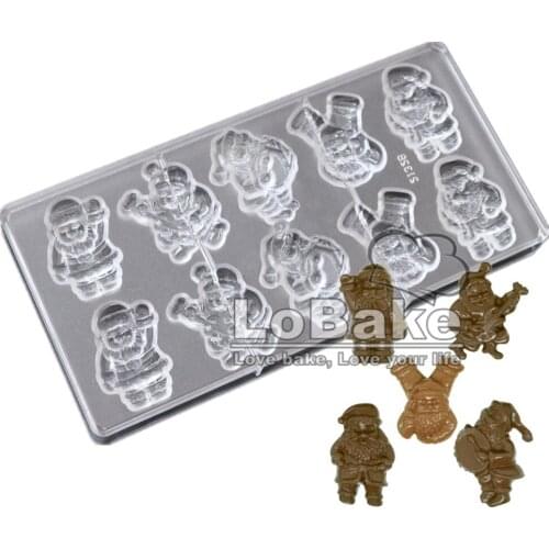 New 10 cavities different Christmas Santa Claus shape Polycarbonate plastic mold for DIY chocolate cake decorating tools