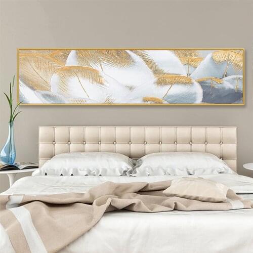 Paintinghand-painted Banner Painted Gold Feather Bed Bedroom Light Luxury Modern Living Room Sofa Backdrop Decorative Pain