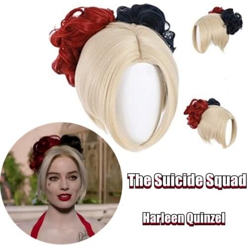 2021 New Movie Harleen Quinzel Cosplay Wig Heat Resistant Synthetic Party Hair + Wig Cap