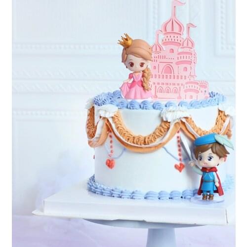 Prince PrincessBlue Pink Bowr Building Cake Topper Color Dessert Plugin Table Dress Up Plugin Birthday Party Cake Decor Supplies