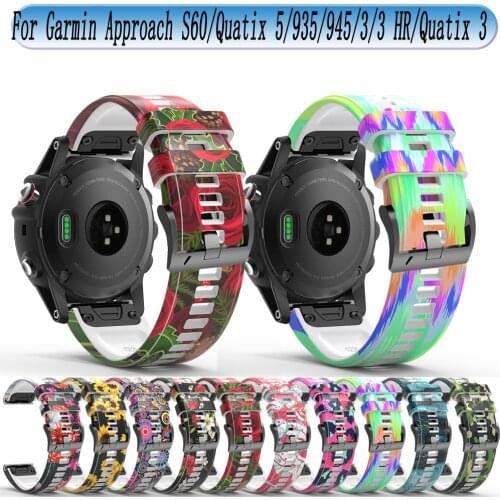 22/26mm Wrist Strap For Garmin Fenix 6/6X Pro 5X/5 Plus Forerunner 935/Approach S60 Quick Release Printed Silicone Watch Band