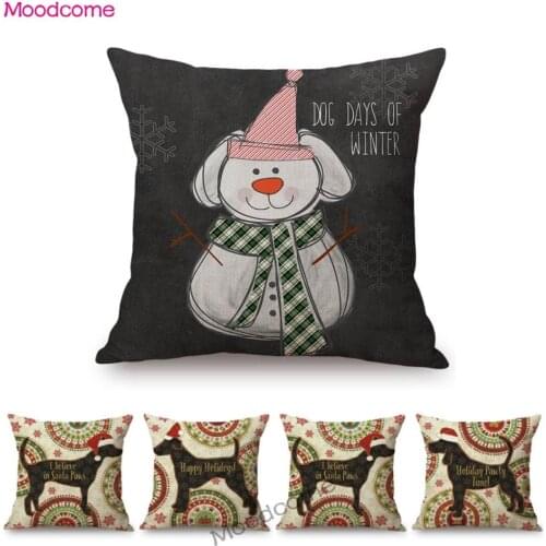 Christmas Snowman Cartoon Dog Mandala Pattern Home Decorative Sofa Throw Pillow Case Santa Claus Dog Cotton Linen Cushion Cover