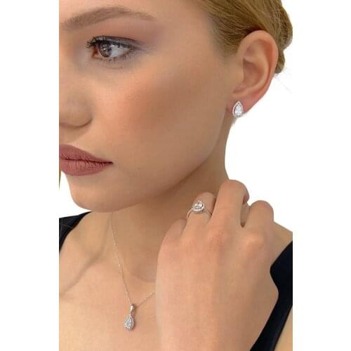 Certified Swarovski Drop Cubic Zirconia Solitaire 925 Sterling Silver Set