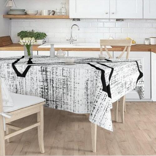 Tablecloth Living Room Kitchen grey black line patterned micro fabric cover runner pattern Free Shipping