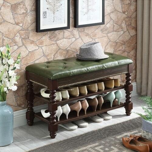 Solid wood shoe cabinet American shoe changing stool shoe shelf shoe cabinet door European shoe rack stool storage