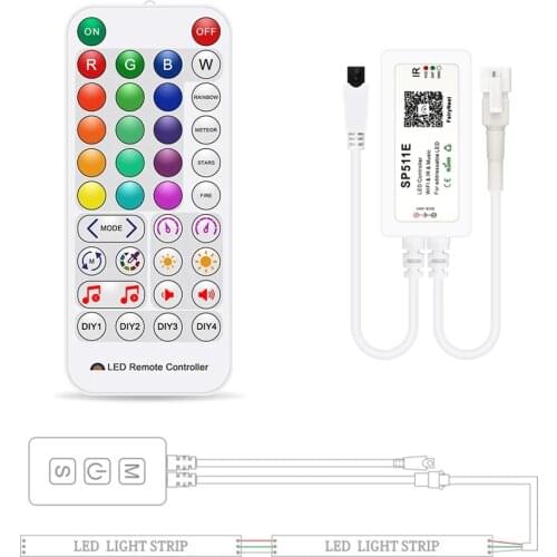 DC12V-24V DC5V SP511E Music WiFi Pixel Controller For WS2812B WS2811 Addressable RGB LED Strip Light Smart Voice APP Control