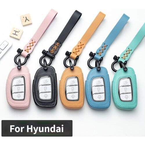 Hight Quality Leather Key Fob Shell Cover Case for Hyundai Creta I10 I20 Tucson Elantra Santa Fe2016 2017 2018 Key Case Keychain