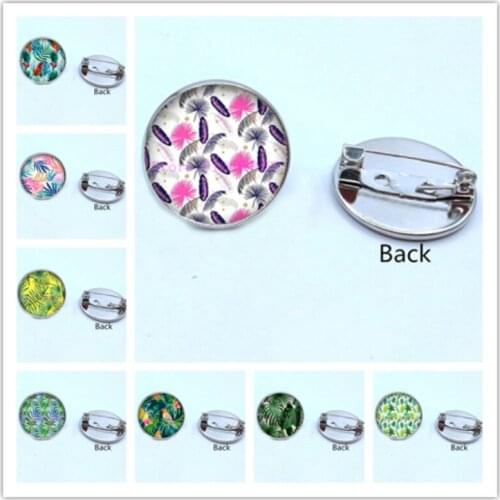 Green Tropical Leaves Glass Brooch Pin Tropical Green Plant Leaf Glass Cabochon Brooches Gifts for men and women