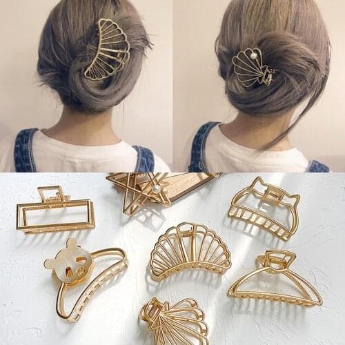 Korean Minimalist Style Geometric Metal Catch Clip Ponytail Clip Women Bath Hair Clips Hair Accessories