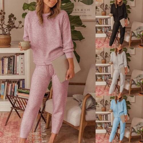 Women Autumn Blouse and Pants 2 Pieces Set Tracksuit O Neck Long Sleeve Pullover Sweatshirt Drawstring Pants Sportswear 2020