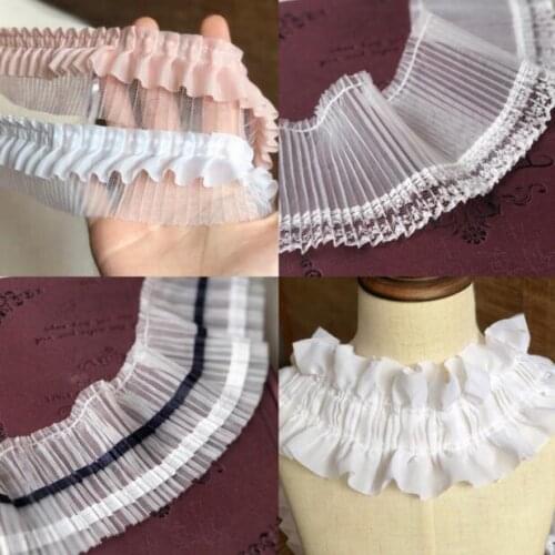 10yards White Pleated Lace Ribbon Mesh Ruffled Chiffon Fabric Handmade DIY Wedding Dress Lace Trim Sewing Craft Accessories