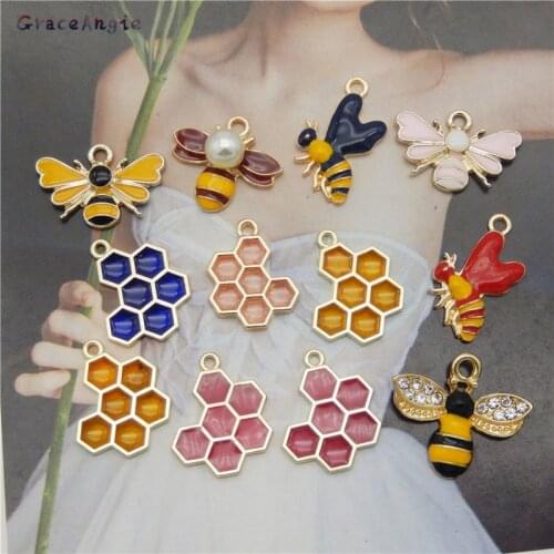 12pcs Fashion Bees charms Cartoons jewelry making Enamel Huneycomb Earrings Pendant Handmade Girl Necklcae Accessories Keychain
