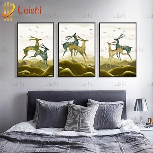 3pcs diamond embroidery Abstract golden deer full square round diamond painting cross stitch kit mosaic stickers home decoration
