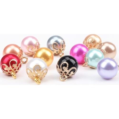 5pcs 10mm High-grade Color Pearl Button Gold Crown Bottom Pearl Bead Button Decoration Sewing Craft Scrapbook Accessories