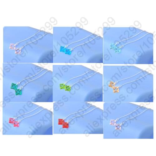 925 Sterling Silver Thread Box Chains Earrings Austrian Crystal Zircon DIY Jewelry Multi colors