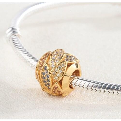 925 Sterling Silver Minimalist Jewelry Classic Round Beads Golden Leaf Pendant Charm Bracelet DIY Jewelry For Pandora