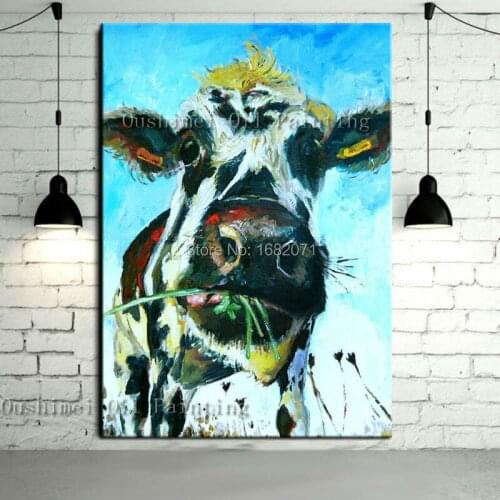 Free Shipping Skills Artist Handmade High Quality Abstract Animal Cow Oil Painting Pop Art Painting For Living Room Decoration