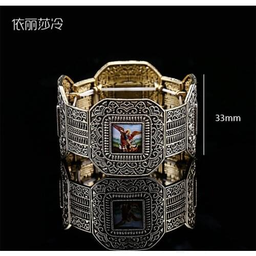 Elastic Alloy Fashion Christian Saint Jesus Cross Bracelet Saint Rose Center Mercy Jesus Saint Religion Icon