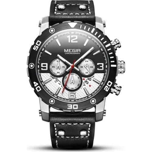 MEGIR Chronograph Multifunction Quartz Luxury New Fashion Sports Business Mens Casual Three Needles Waterproof Watches 2084G