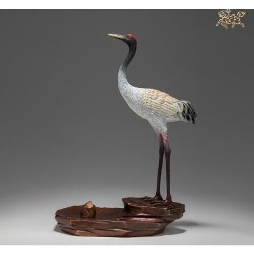 Asia HOME high grade decorative statue Buddhism Spiritual Art Talisman Handmade Red-crowned crane incense holder brass Sculpture