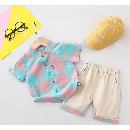 Kids Cotton Out Clothes Summer Children Cartoon Print Plaid Shirt Shorts 2Pcs/sets Infant Baby Boy Fashion Toddler Tracksuits