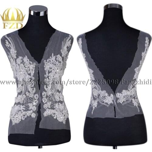 FZD 1 Set Wedding Bodices Patches for clothing Fabric Rhinestone beads for Bridal Dresses, Evening Dresses DIY Trimming