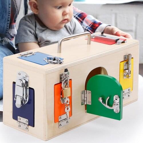 Montessori Toys For Kids Diy Colorful Lock Box Wooden Early Educational Baby Sensory Preschool Training Game Children Gift Toy
