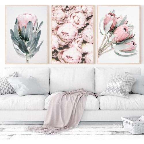 Pink King Protea Flowers Canvas Painting Posters and Prints Peony Wall Art Gallery Pictures for Living Room Bedroom Home Decor
