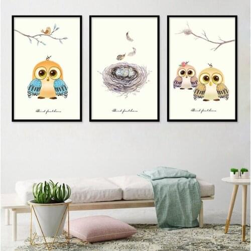 Cartoon Animal Nordic Canvas Painting Cute Owl Poster And Print Wall Art Picture Modern Children Bedroom Living Room Home Decor