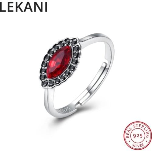 LEKANI Crystals From Swarovski Vintage Eye Shaped Open Ring Resizable 925 Silver Fine Finger Jewelry For Women Party Accessories
